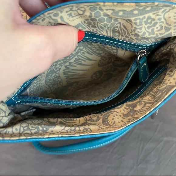 Tignanello TURQUOISE BLUE TEAL Small Pebble Leather Crossbody Flap Bag ~EUC - Picture 13 of 14